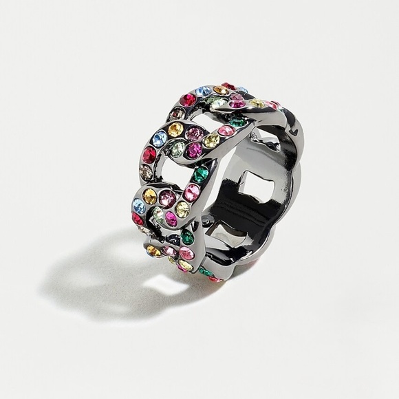 J. Crew Pave Chain Ring 5 NWT - Picture 1 of 4